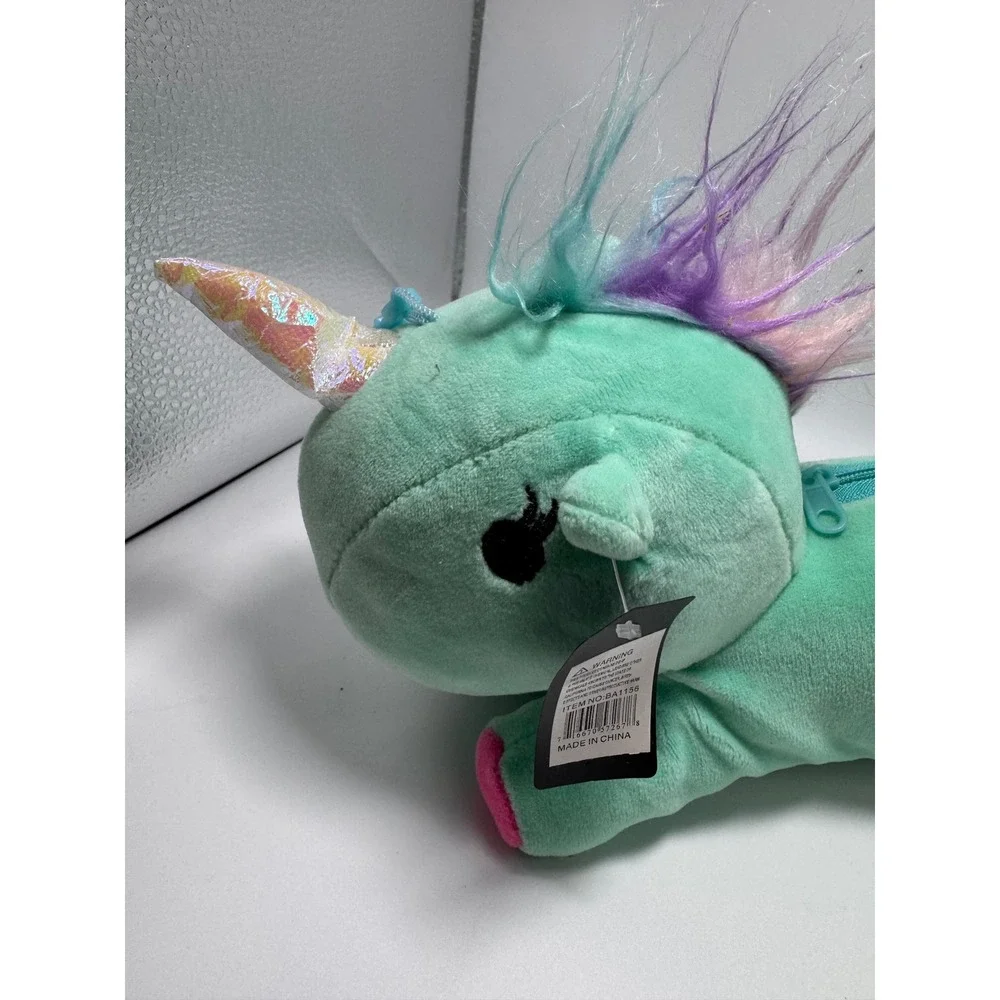 Minky Accessories Plush Unicorn Pencil Case Mint Green Zipper Pouch BA1156 NWT
